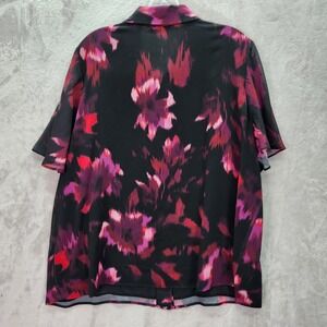 Calvin Klein Blouse Womens Plus 3X Black Floral Tie Neck Short Sleeve Top Career